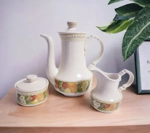 MCM Metlox Vernon Ware Della Robbia - 7 Cup Coffee Pot, Creamer, Sugar w/Lid - Picture 1 of 14