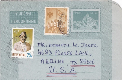 1980 Nepal Aerogramme Airmail cover 25p Everest, King Birendra R.1 IYC Stamps Cover