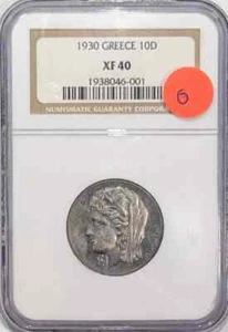 1930 GREECE 10 DRACHMAI NGC XF-40 - Picture 1 of 2
