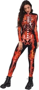 Damen 3D Druck Skelett Knochen Halloween Kostüm Overall Body Mehrfarbig - Bild 1 von 10