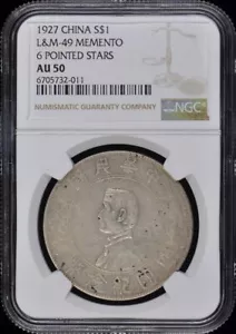1927 CHINA L&M-49 Y-318A MEMENTO S$1 NGC AU50 - Picture 1 of 2