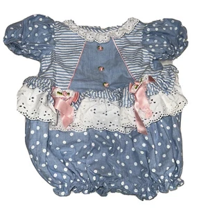 Mameluco Burbuja Azul Vintage Sin Marca Una Pieza 24 Meses Cinta de Encaje Rosebuds - Imagen 1 de 11