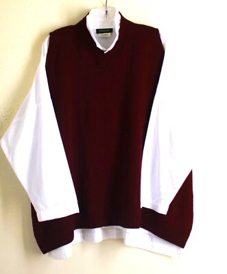 Chaleco Suéter Eskandar VINO BORGOÑA Rojo Púrpura Cuello en V Lana Merino 27" Lux  Foto 1 de 4