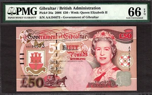 Gibraltar 50 Pounds 2006 QEII Winston Churchill Pick-34a GEM UNC PMG 66 EPQ - Picture 1 of 2