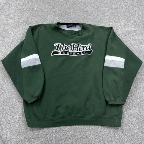 Vintage Marshall Thundering Herd Sweatshirt Men XL Green Crew Neck Sweater Y2K Cover