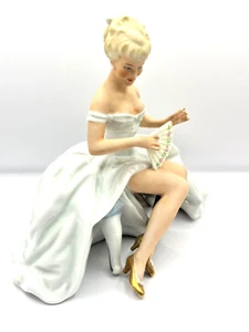 Wallengorfd Germany porcelain Figurine Lady Sitting Holding Fan 1590/I. AS-IS - Picture 1 of 15
