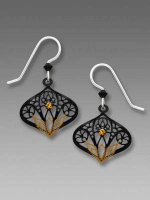 Adajio Earrings Black Moroccan Style Filigree Drop Topaz Crystal Handmade in USA - Image 1 of 4
