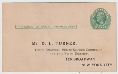 US Scott #UX26 Used Preprinted 1918 to Chief Engineer Public Service Comm. NY - Image 1 of 2
