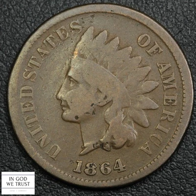 1864 L on Ribbon RPD Repunched Date Bronze Indian Head Cent 1C - Image 1 of 4