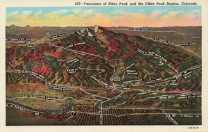 Postcard Panorama Map of Pikes Peak and Region Colorado CO - Picture 1 of 2