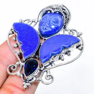 Anillo de joyería de plata de ley 925 con piedras preciosas de topacio azul turquesa lapislázuli talla 8 V77 Foto 1 de 4