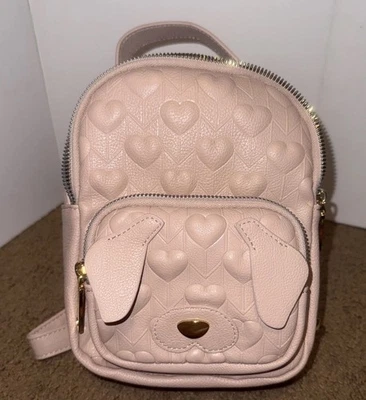 Mini Mochila Betsey Johnson Cara de Perro Leopardo Cartera Rosa Corazones Orejas Bolso Novedad Foto 1 de 4
