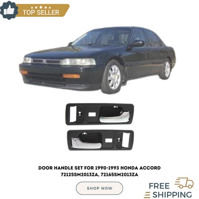 Door Handle Set For 1990-1993 Honda Accord Coupe Front Black w/Chrome Lever 2Pcs - Imagem 1 de 4