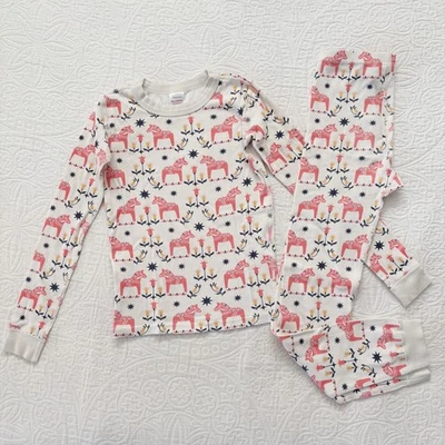 Hanna Andersson Girls' Organic Cotton LS Pajama Set, Dala Horse Print (Sz 12) - Image 1 of 3