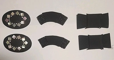 3 pares de clips de zapatos vintage con estrás negro y moño adornado de madreperla Foto 1 de 4