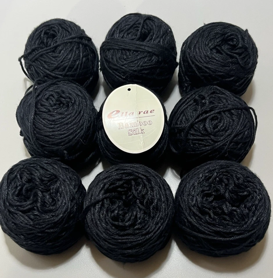 Hilo SEDA BAMBÚ Ella Rae NEGRO 50gr ea. Juego de 9 mezcla de bambú/seda Foto 1 de 4