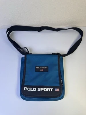 Bolsa de ombro vintage anos 90 polo esporte Ralph Lauren mensageiro tiracolo azul bandeira dos EUA - Imagem 1 de 4