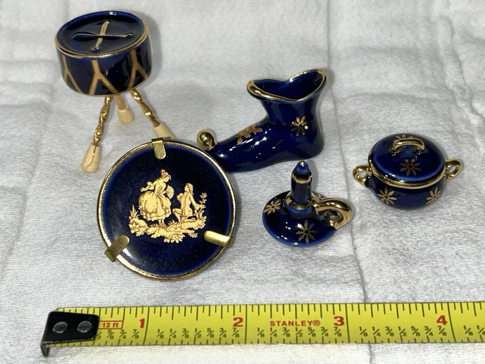 LIMOGES Miniaturas LIMOGES Porcelana Cobalto y Oro Miniaturas 5 Piezas Foto 1 de 4