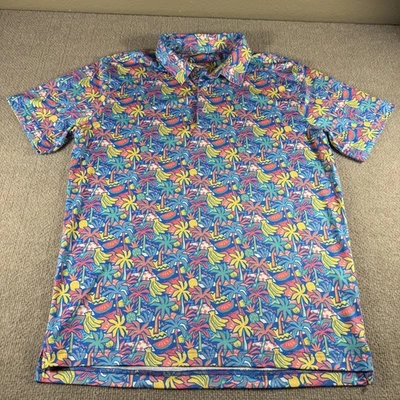 Camisa Polo Chubbies Para Hombres Azul Mediana Estampado de Palma Fruta Tropical Rendimiento de Golf Foto 1 de 4