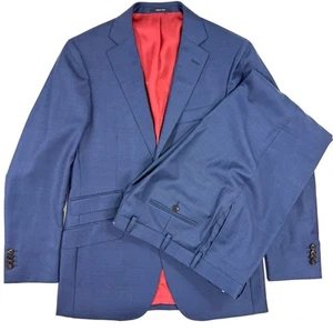 SuitSupply Mens Sienna Suit Sz 40R Straight Slim Pant 34x29.5 Blue Birdseye Wool - Picture 1 of 16