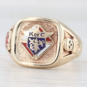 Knights of Columbus Signet Ring 10k Yellow Gold Size 10.75 Cross Skull K of C - Picture 1 of 9