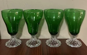4 Anchor Hocking Green Burpee Clear Pedestal Glasses 6” - Picture 1 of 7