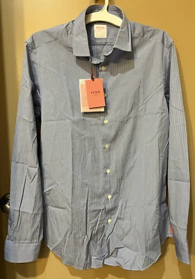 Новый с Ярлыками розовый Shirtmaker London синяя полоса длинным рукавом хлопковая рубашка размер M - Изображение 1 из 4