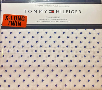 Tommy HIlfiger 3 Pc.Twin Size Extra Long Sheet Set  Polka Dots Blue Easy Care - Image 1 of 2