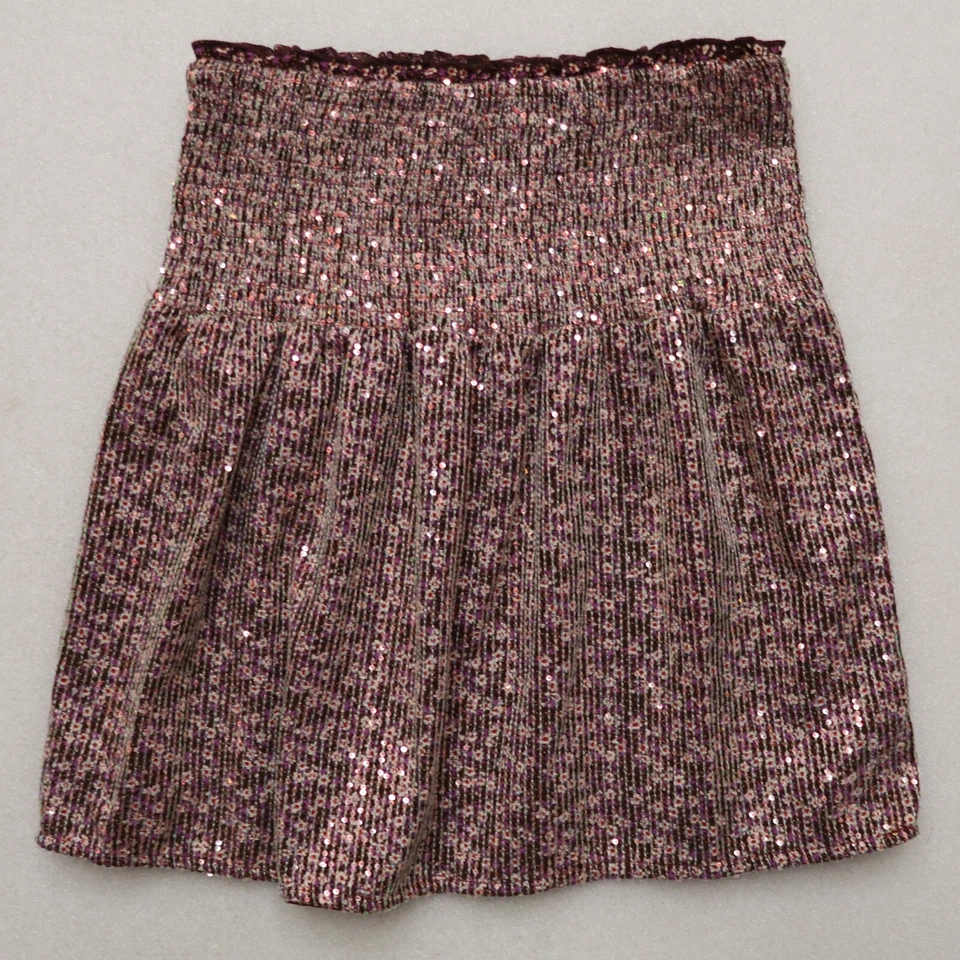 SAIA DE LANTEJOULAS HANNA BANANA GIRL'S TAMANHO 16 BORGONHA MARROM PULL ON SMOCK CINTURA - Imagem 1 de 4