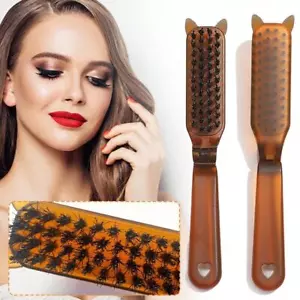Boar Bristle Hair Brush Foldable Portable Bristle Comb Pocket Hair Brush N1H9 - Picture 1 of 12