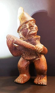 MEXICAN FOLK ART PRE-COLUMBIAN STYLE TERRACOTTA AZTEC MAYAN WARRIOR 13"x7"x6" - Picture 1 of 7