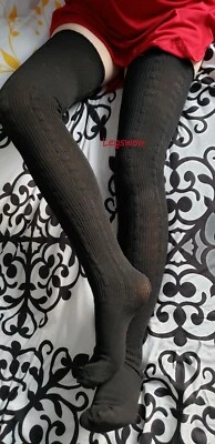 Extra Long Cable Knit Thigh High Socks Over The Knee Women Black White Ribbed - Image 1 of 4