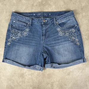 Jennifer Lopez Denim Boyfriend Jean Shorts  Rhinestone Accents Size 8 - Picture 1 of 9