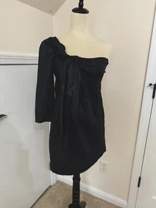 See by Chloe Womens One Shoulder Bow Shiny Mini Shift Dress Black Size 2 - Picture 1 of 4