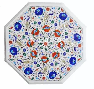 Marble Table Peacock Semiprecious Inlay Work Home Decor Gift 18" Octagonal - Picture 1 of 7
