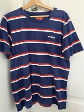 Wrangler Men's Embroidered Logo Navy Striped Tee Shirt Size Medium