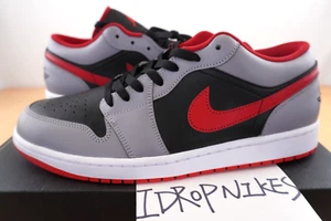 Talla 11.5 - Nike Air Jordan 1 Low Negro Rojo Fuego Gris Cemento Para hombres 553558-060 - Imagen 1 de 11