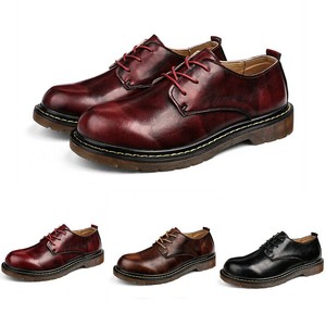 Mens Retro Lace Up Round Toe Leather Low Top British Style Casual Outdoor Shoes 