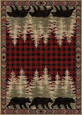 Alfombra Lodge Bear Cabin rústica roja de pino 8x10 (7'10" x 9'10") *ENVÍO GRATUITO Foto 1 de 4