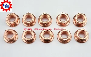 M10x1.25 Top Lock Copper Plated Exhaust Fine Thread Flange Nut 14mm Wrench (10) - Picture 1 of 5