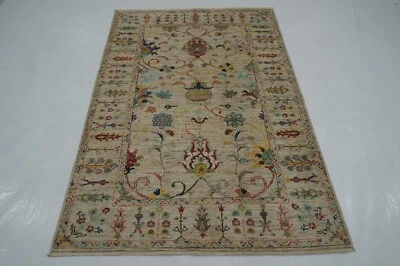 4 x 6 ft Beige Afghan Hand Knotted Veg dyes Wool Transitional Area Rug - Image 1 of 4