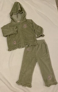B.T. Kids Velour Velvet Pants Hoodie Jacket Set Green Pink Snowflakes Sz 24 Mos - Picture 1 of 7