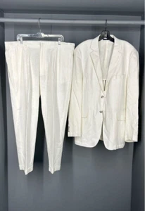 Alan Flusser Men's Linen Suit All-White Party Coat Size Large/ Pants 40x30, EUC - Picture 1 of 19