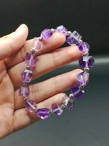 Natural Stone Raw Amethyst Chunk Bracelet Crystal Gemstone Stretchable - Picture 1 of 6