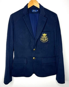 $398 Polo Ralph Lauren 8 Navy Blue Crest Blazer Jacket RRL Coat Large Gold Crown - Picture 1 of 8