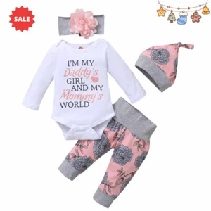 Neugeborenes Baby Mädchen Kleidung Säugling Strampler Blumenmuster Overall Kleid Stirnband Outfit - Bild 1 von 10