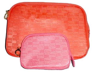 2 Estee Lauder Zip Top Cosmetic Vinyl Make Up Bags PINK & ORANGE Never used - Picture 1 of 5