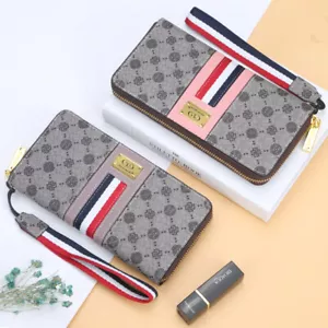 Portafoglio donna pelle porta carte telefoniche cerniera borsello donna lungo pochette borsetta US - Foto 1 di 16