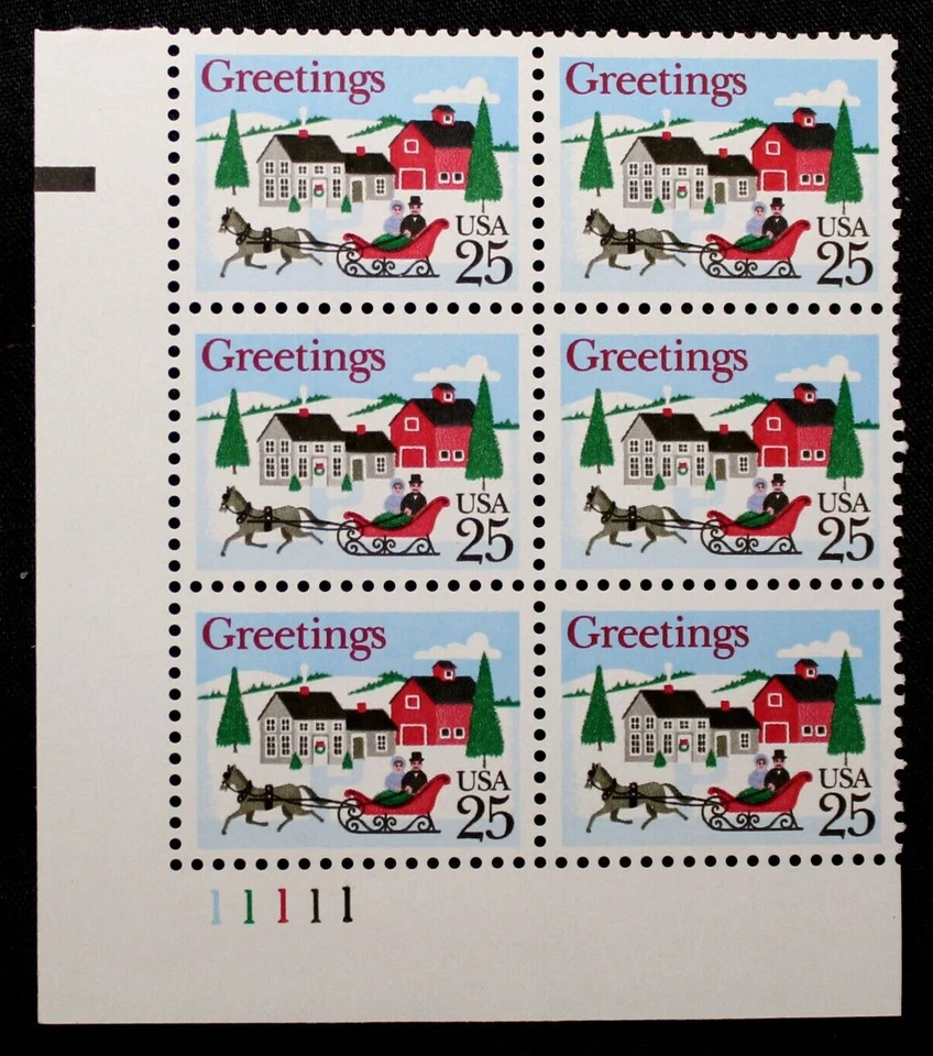 US Plate Block Stamps #2400 ~ 1988 25c Christmas: Sleigh and Village MNH RP17 - Image 1 of 1