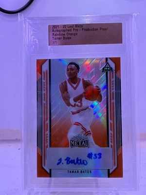 2021-22 Leaf Metal Proof Rainbow Orange AUTO Tamar Bates 1/1 Leaf Encased SP - Image 1 of 2